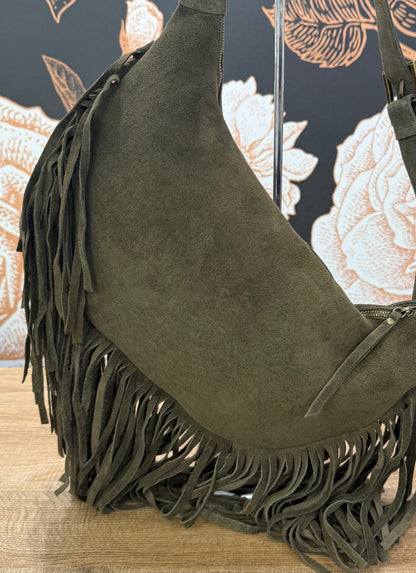 Borsa a spalla in suede con frange - Vicolo