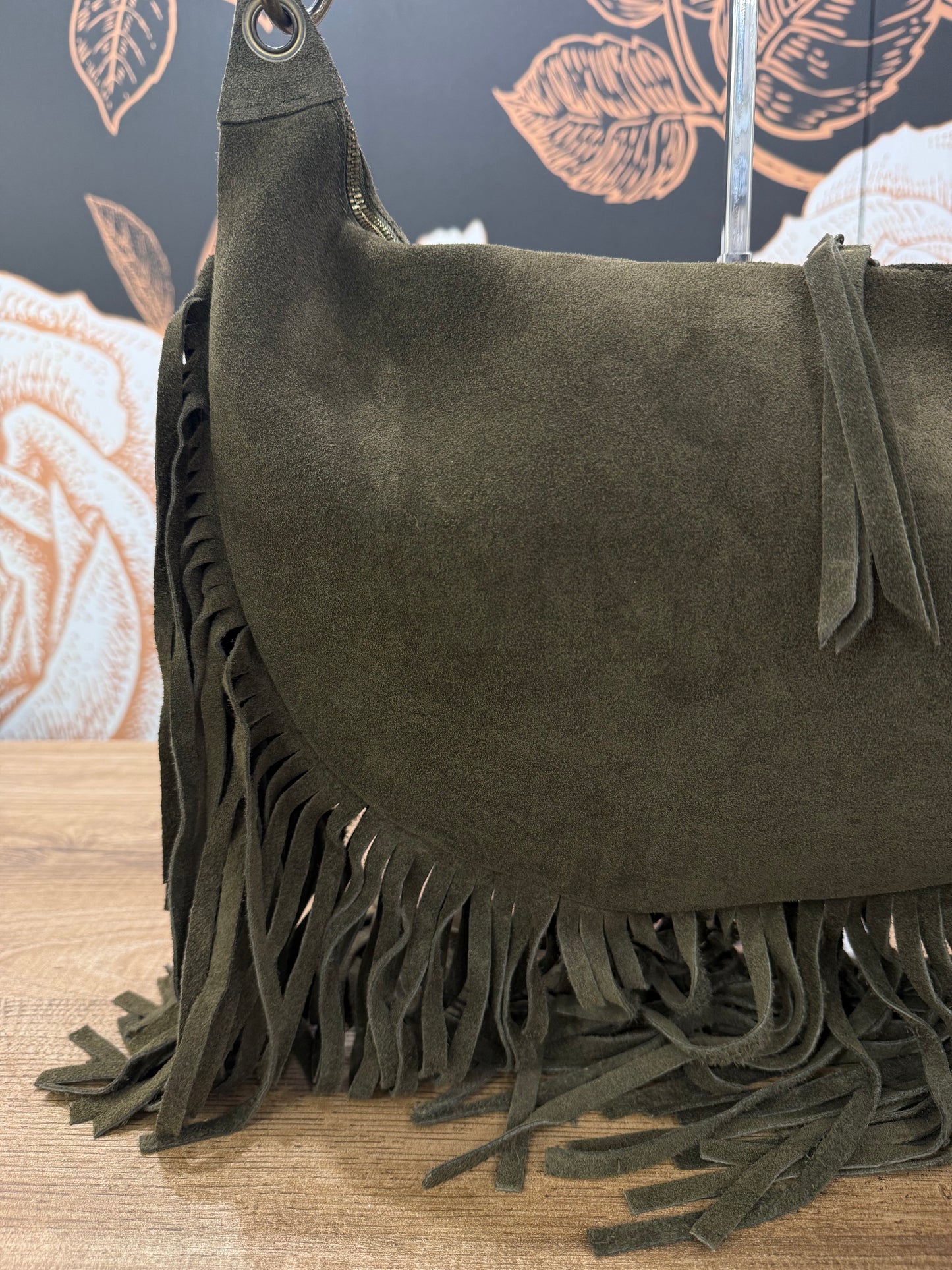 Borsa a spalla in suede con frange - Vicolo