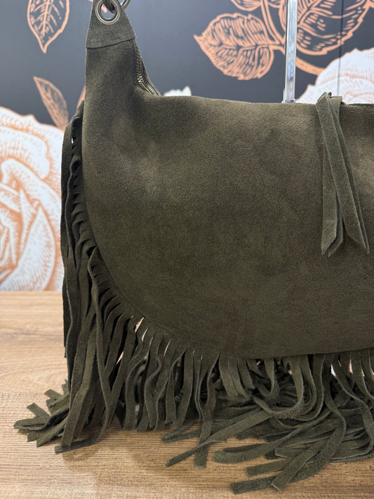 Borsa a spalla in suede con frange - Vicolo