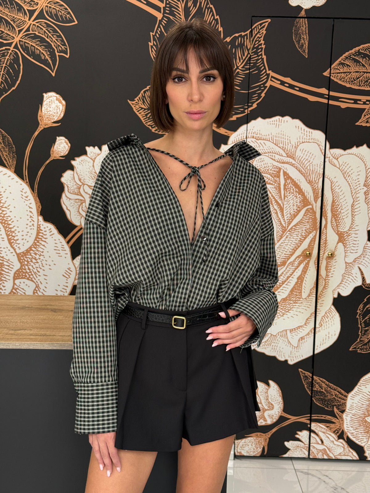 Camicia check + bralette nero - Vicolo
