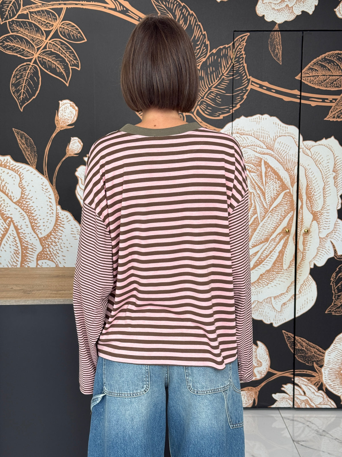 T-SHIRT MILLE RIGHE MANICA CAMPANA  COLLO A CONTRASTO - HAVEONE