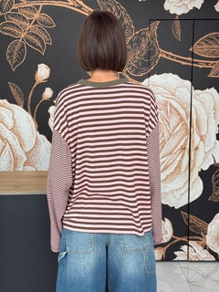 T-SHIRT MILLE RIGHE MANICA CAMPANA  COLLO A CONTRASTO - HAVEONE