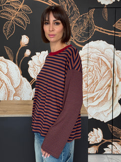 T-SHIRT MILLE RIGHE MANICA CAMPANA  COLLO A CONTRASTO - HAVEONE