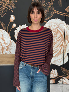 T-SHIRT MILLE RIGHE MANICA CAMPANA  COLLO A CONTRASTO - HAVEONE
