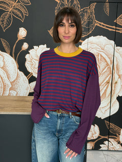 T-SHIRT MILLE RIGHE MANICA CAMPANA  COLLO A CONTRASTO - HAVEONE
