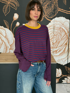 T-SHIRT MILLE RIGHE MANICA CAMPANA  COLLO A CONTRASTO - HAVEONE