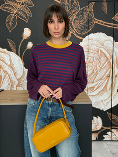 T-SHIRT MILLE RIGHE MANICA CAMPANA  COLLO A CONTRASTO - HAVEONE