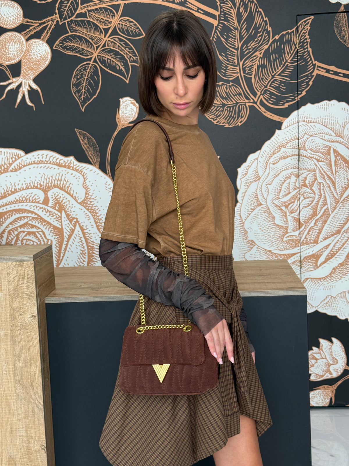 Borsa modello belleville small bag vera pelle moka - VICOLO
