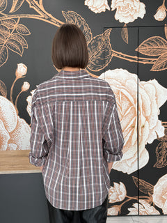 camicia check con taschino  bianco/nero/marrone - HAVEONE