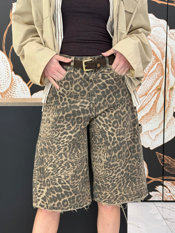 Bermuda cargo in denim animalier - Vicolo