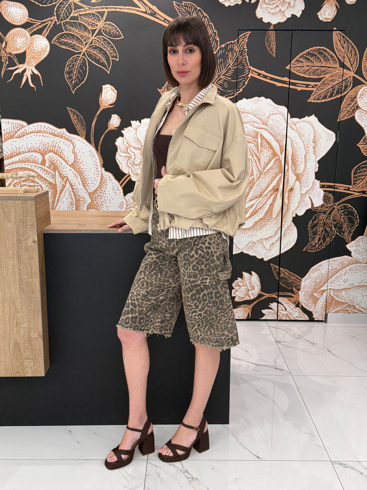 Bermuda cargo in denim animalier - Vicolo