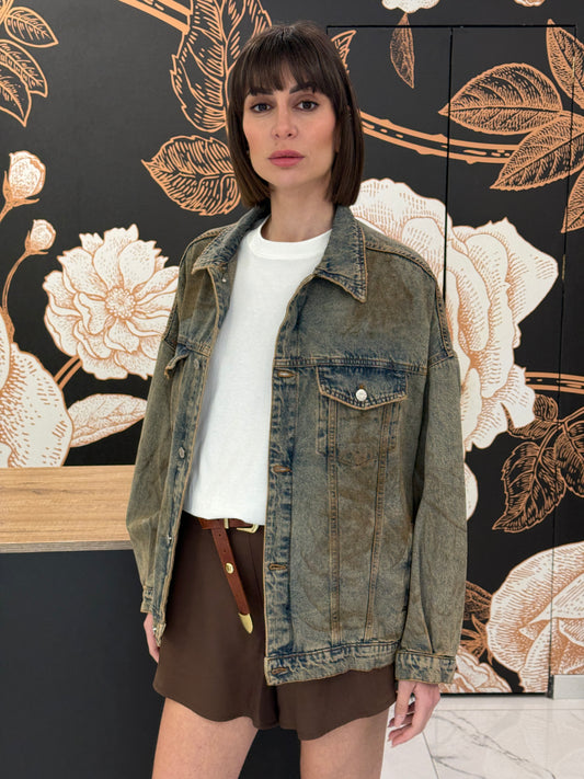 Giubbino denim spennellato oversize - HAVEONE