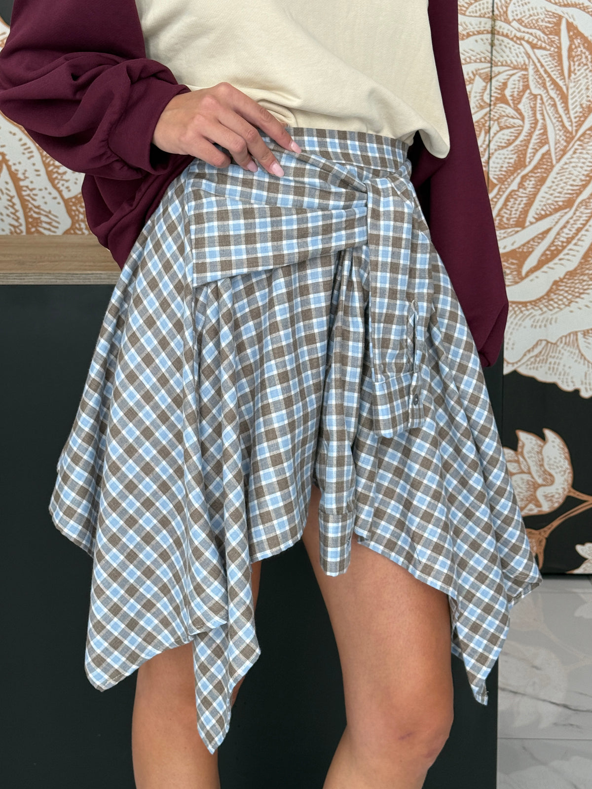 Minigonna check flanella beige/azzurro - Vicolo
