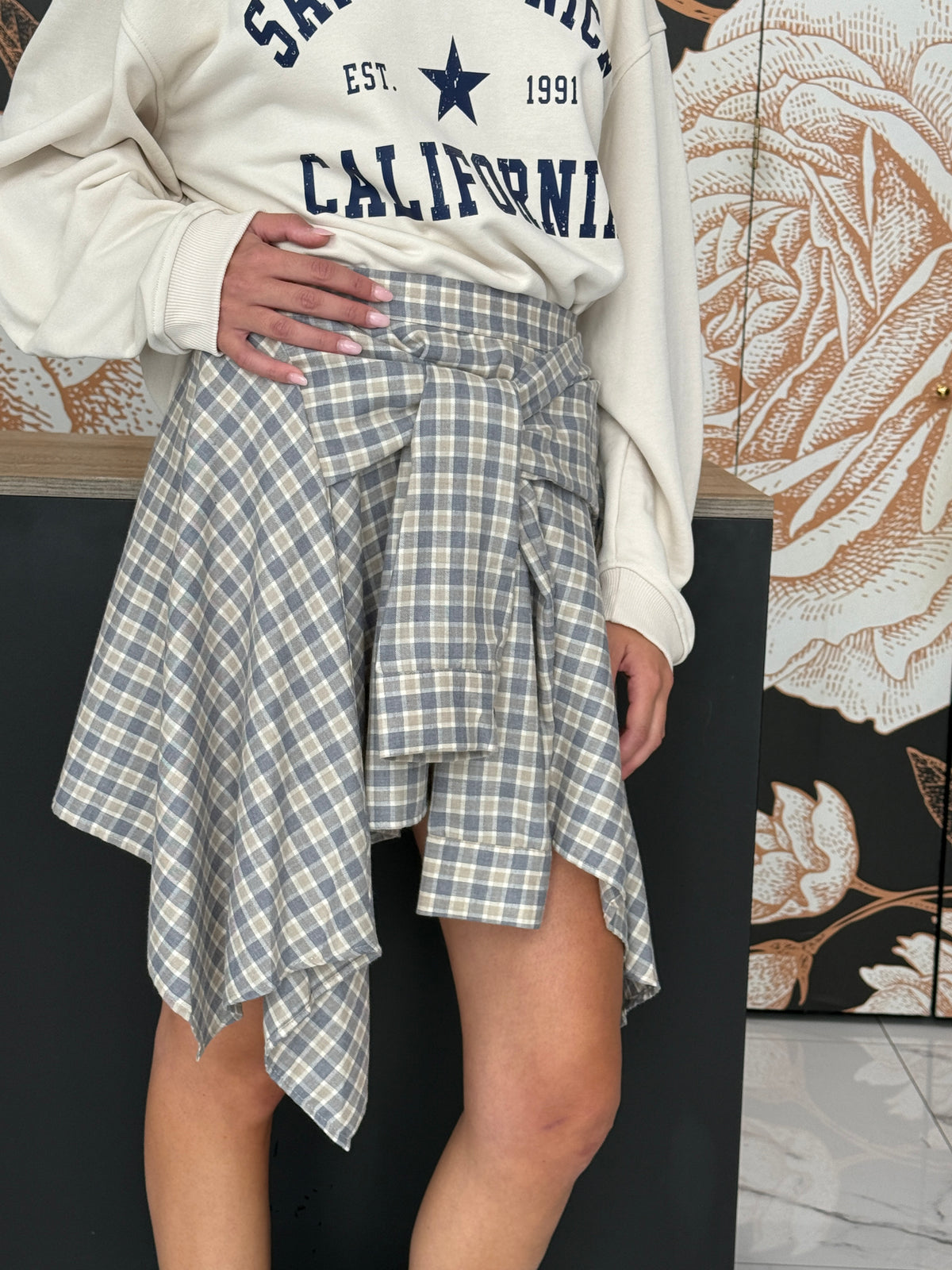 Minigonna check flanella grigio/polvere - Vicolo