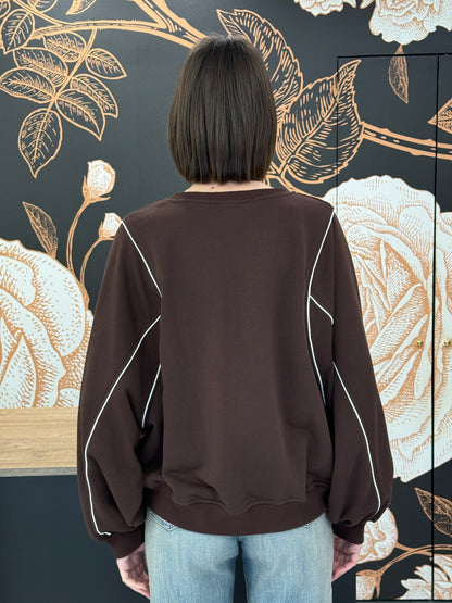 Felpa marrone con profilo bianco - Vicolo