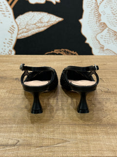 Slingback lavorazione traforata nera  con strass -Ovyé
