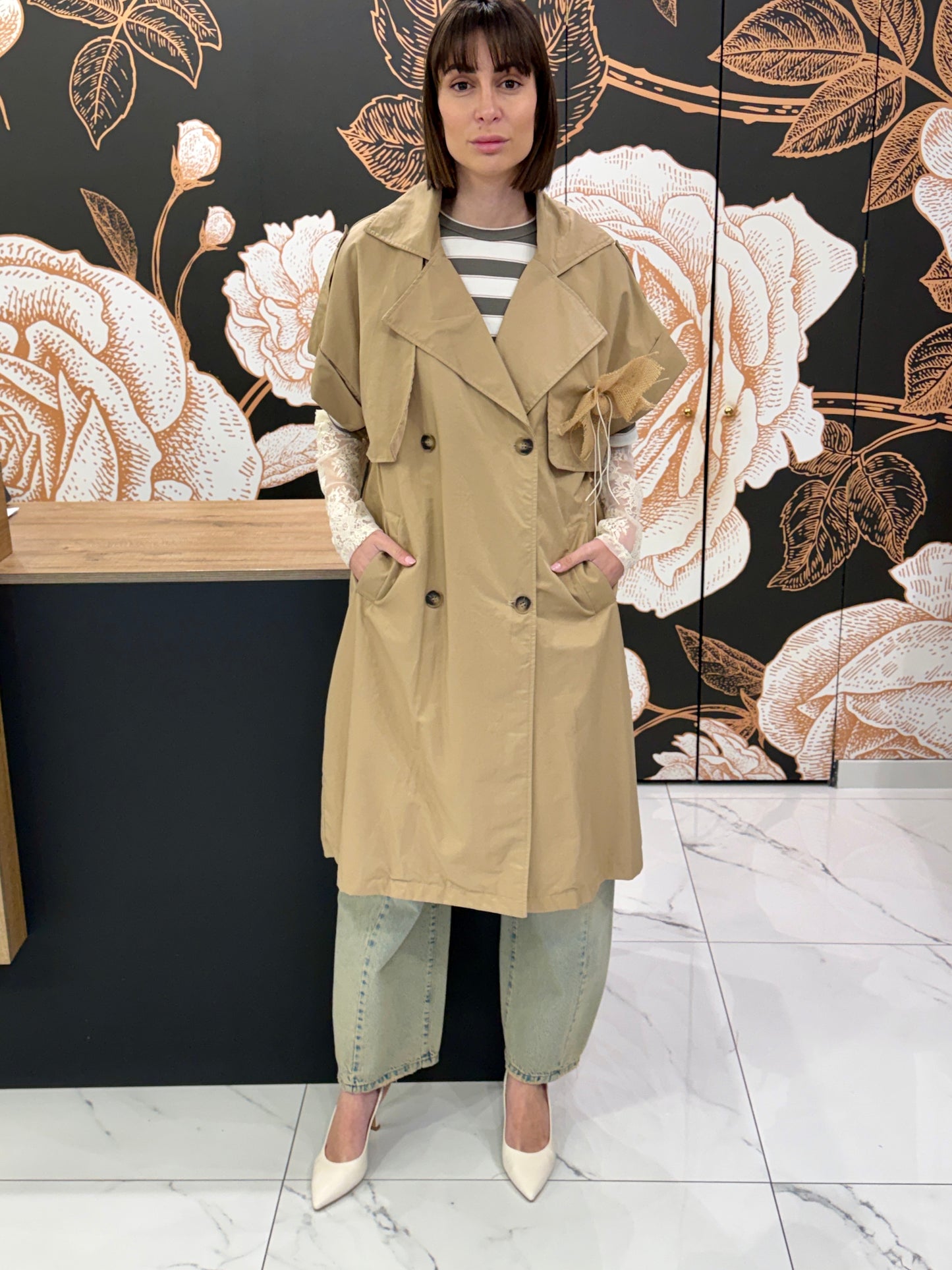 Trench smanicato beige - Philia Loft