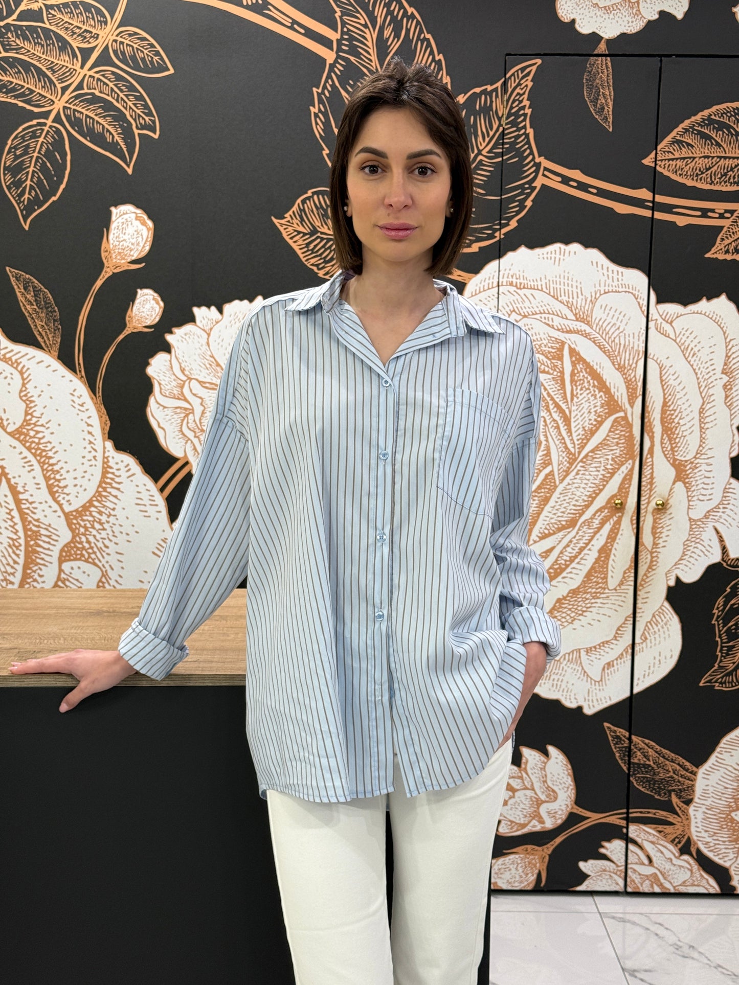 Camicia over a righe celeste - Philia Loft