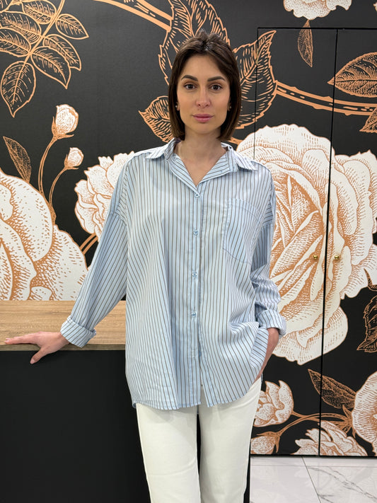 Camicia over a righe celeste - Philia Loft