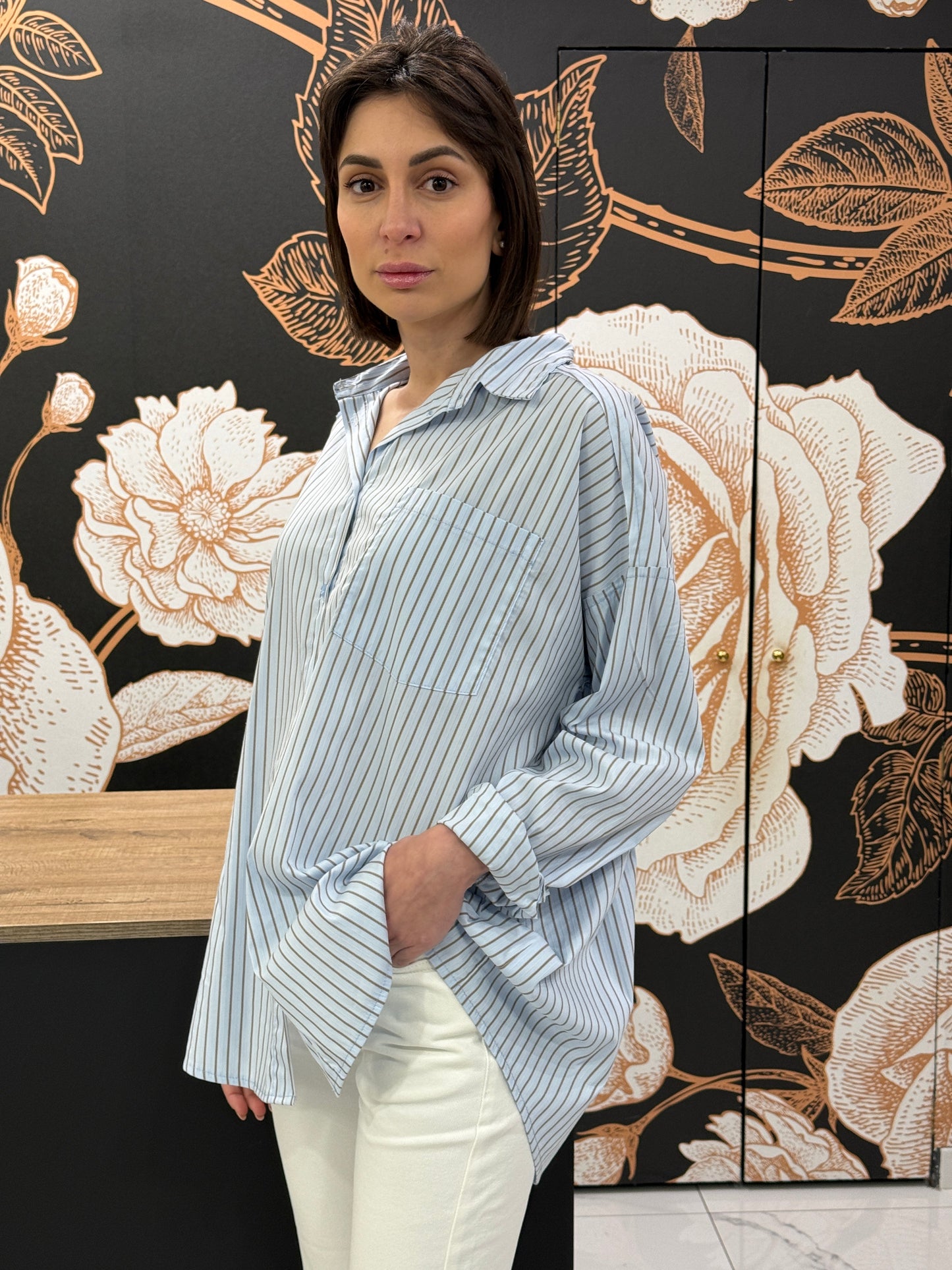 Camicia over a righe celeste - Philia Loft