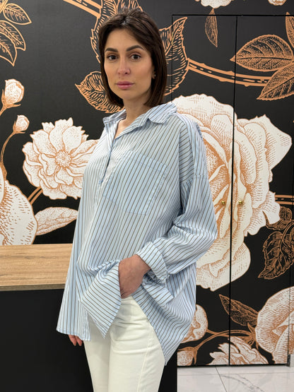 Camicia over a righe celeste - Philia Loft
