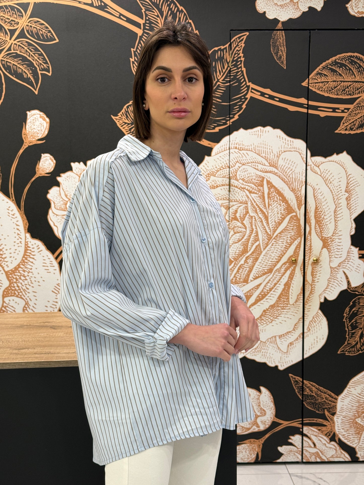 Camicia over a righe celeste - Philia Loft