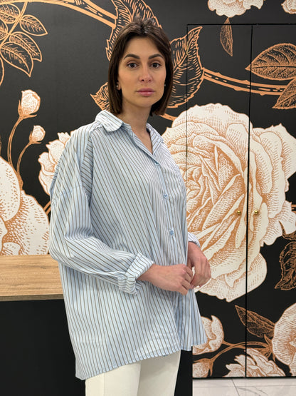 Camicia over a righe celeste - Philia Loft