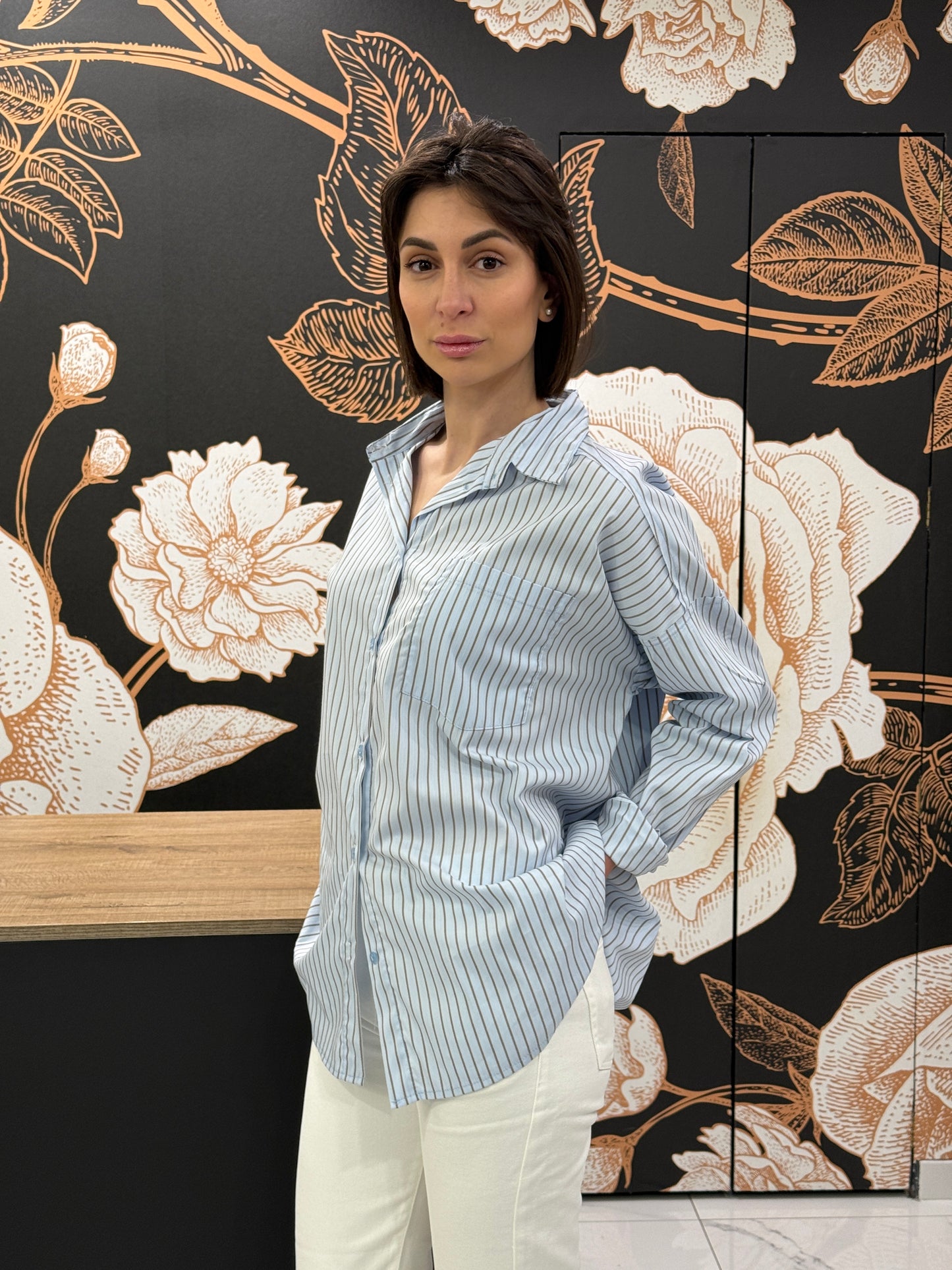 Camicia over a righe celeste - Philia Loft