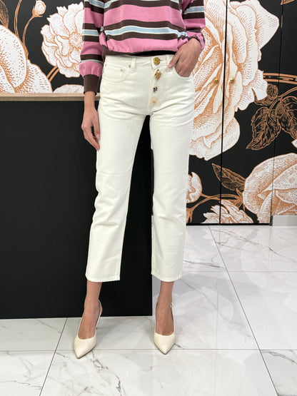 Jeans Zoe bottoni gioiello bianco - Vicolo