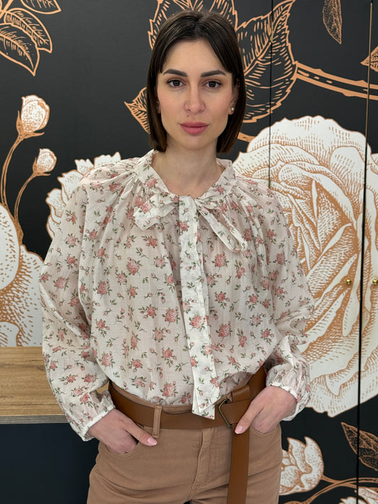 Camicia fantasia floreale con fiocco - Philia