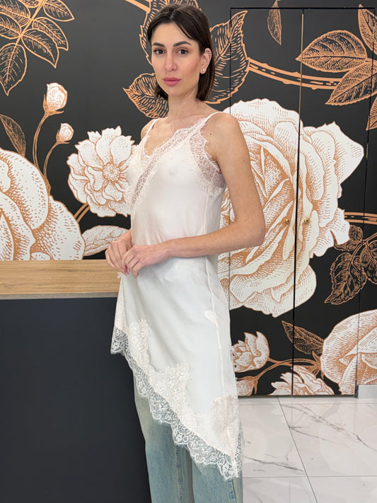 Abito asimmetrico inserti in pizzo  - Philia Loft