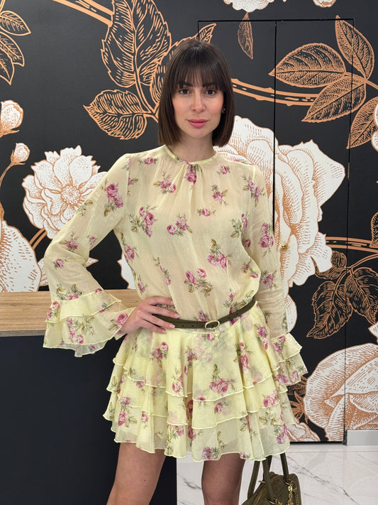 Abito corto floreale giallo pastello - Lumina