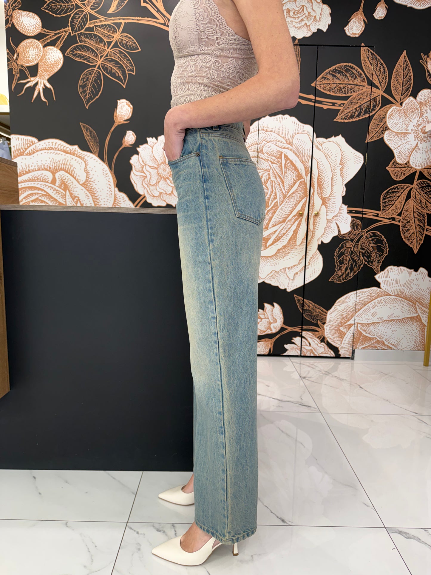 Jeans wide leg lavaggio effetto vintage - Philia Loft