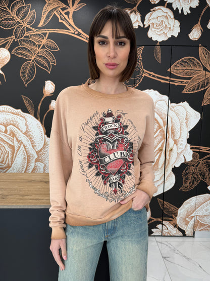 Felpa girocollo cuore rosa - HAVEONE