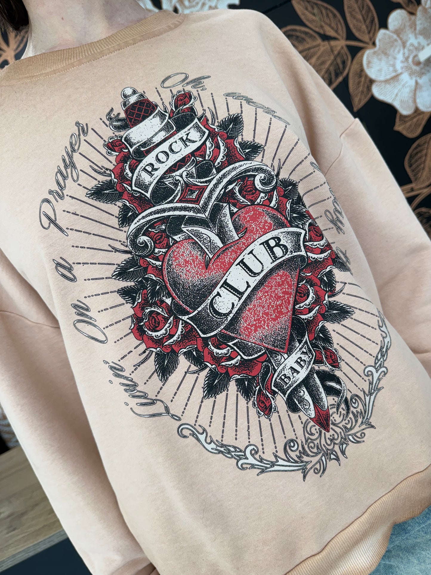 Felpa girocollo cuore rosa - HAVEONE