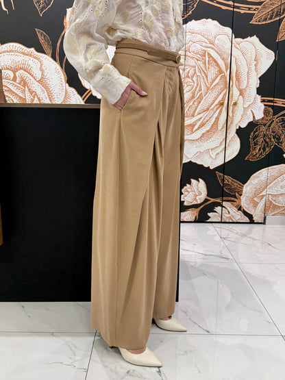 Pantalone tabacco con ampie pinces - HAVEONE