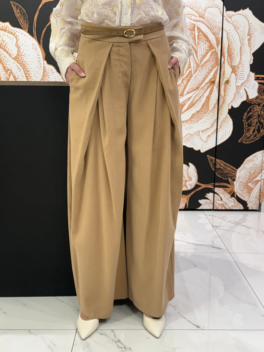 Pantalone tabacco con ampie pinces - HAVEONE