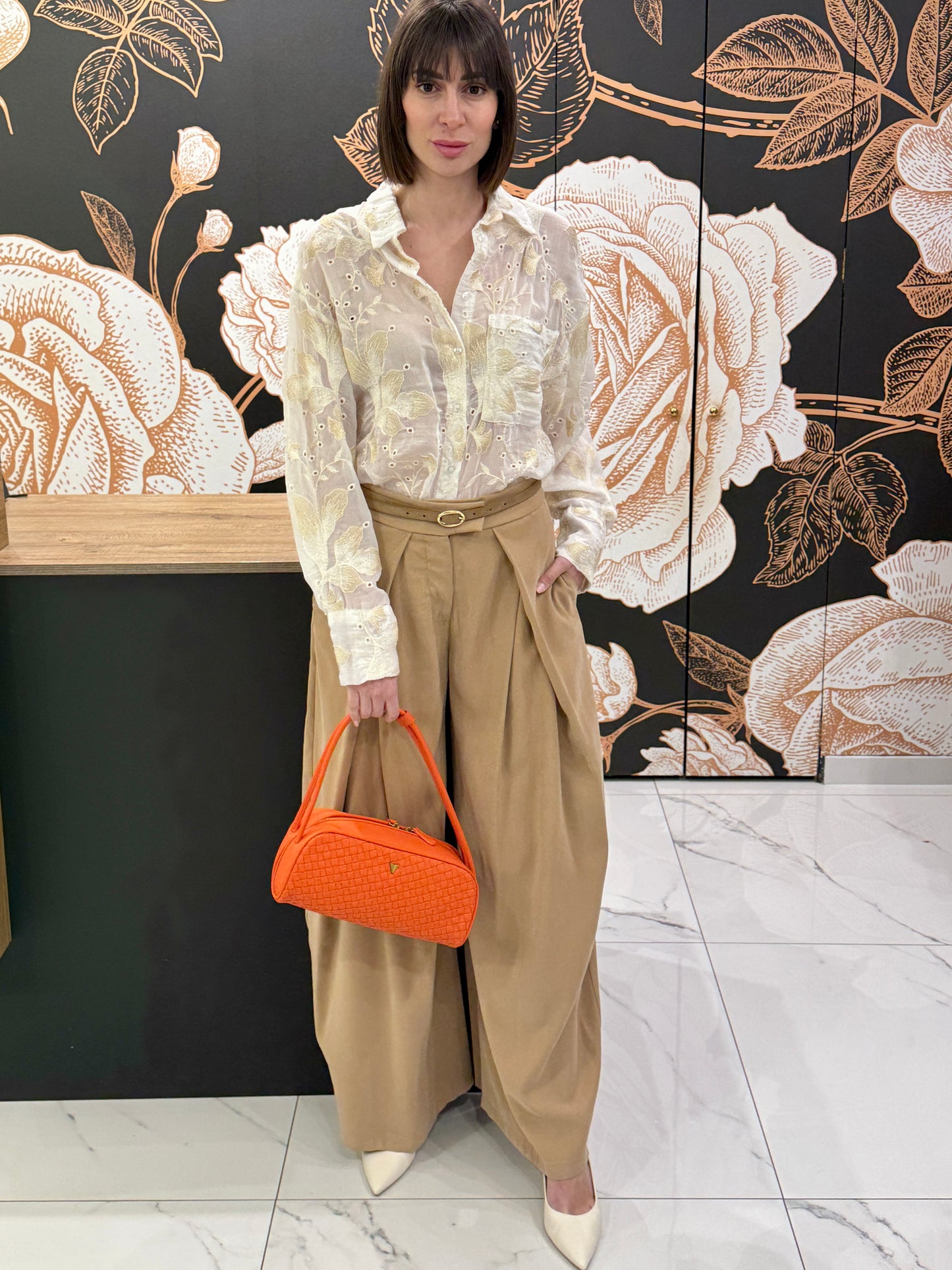 Pantalone tabacco con ampie pinces - HAVEONE