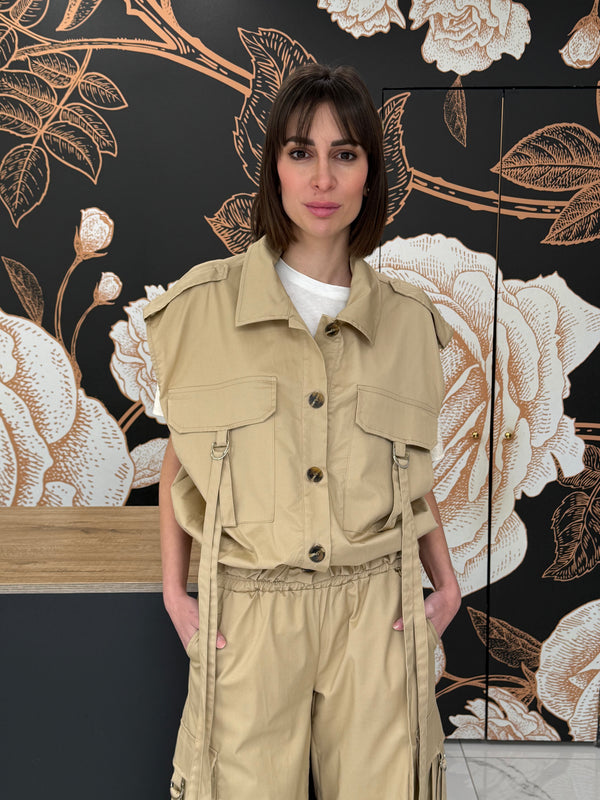 Gilet con tasconi beige- Philia Loft