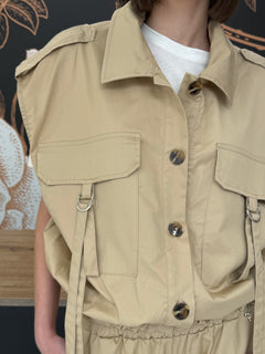 Gilet con tasconi beige- Philia Loft