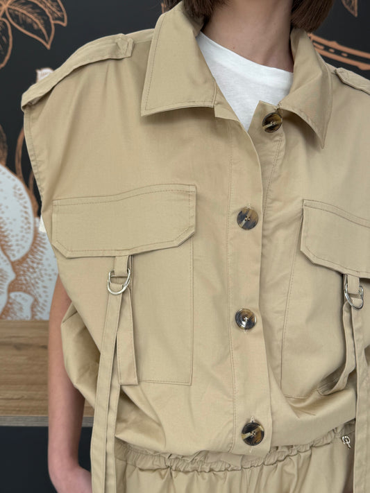 Gilet con tasconi beige- Philia Loft