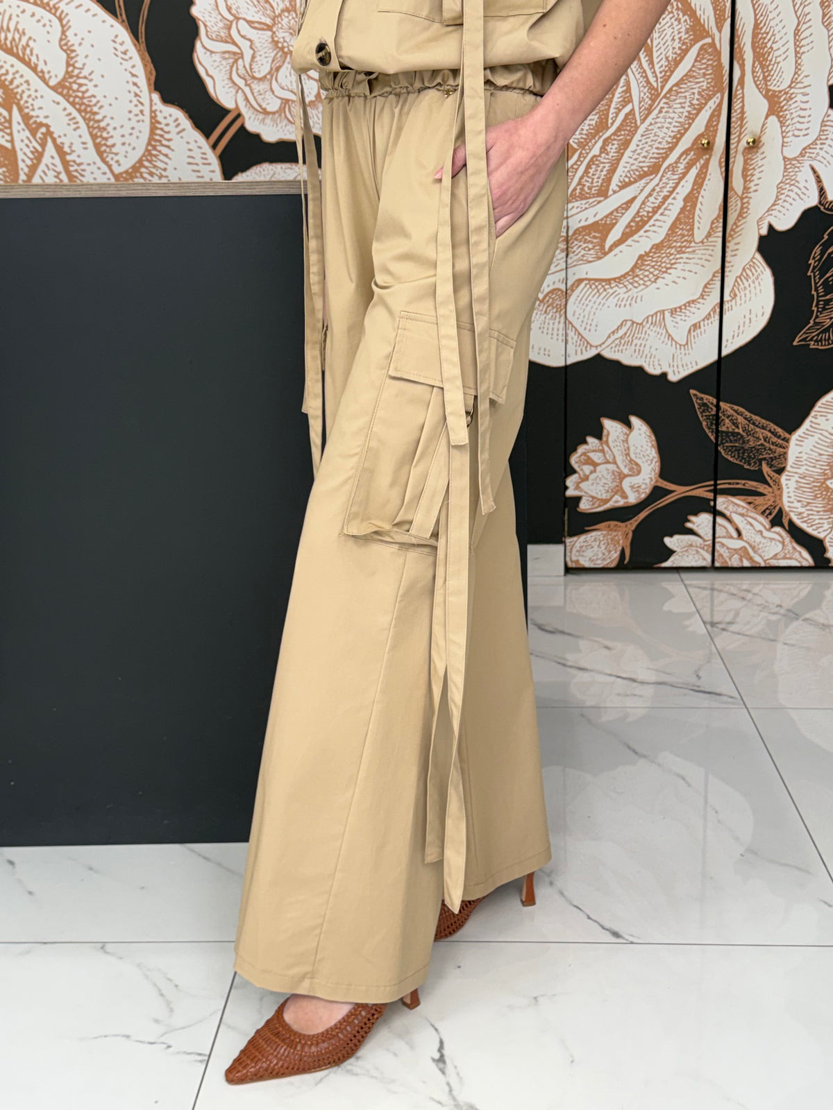 Pantalone cargo palazzo beige - Philia Loft