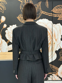 BLAZER CROP GESSATO CON CINTURA IN VITA ASFALTO - VICOLO