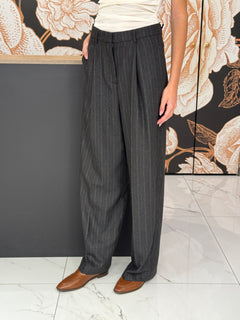 PANTALONE GESSATO CON PIEGA FRONTALE ASFALTO - VICOLO