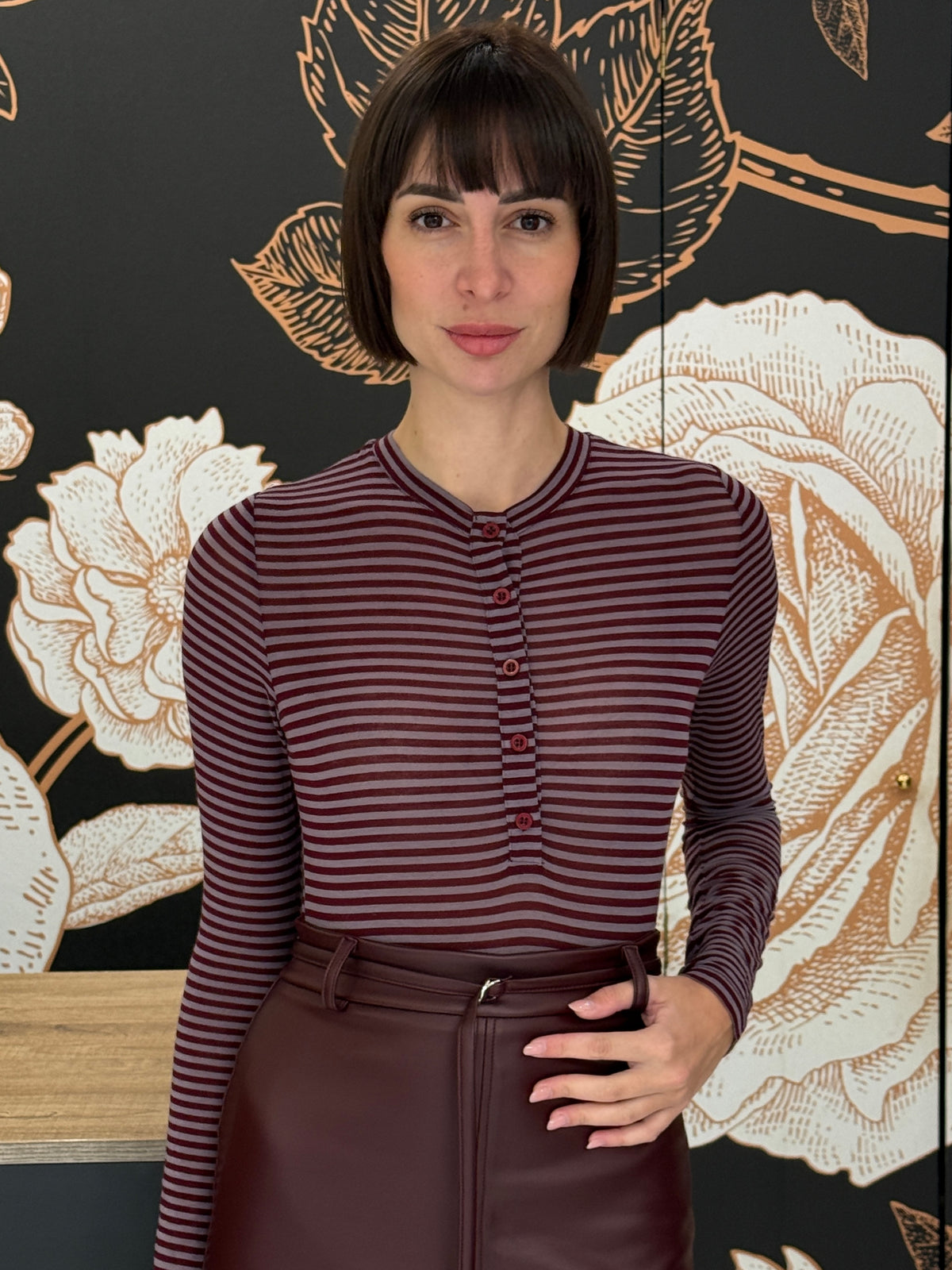 MAGLIA SERAFINO MILLE RIGHE BORDEAUX/MALVA
