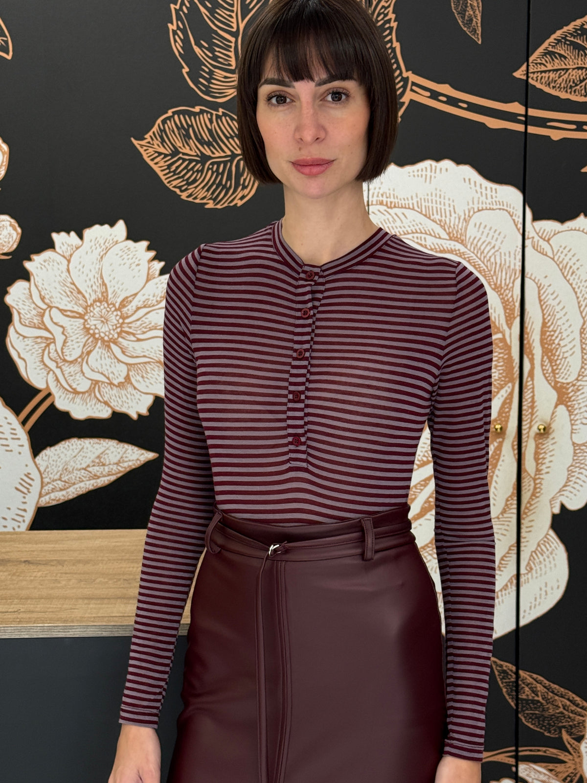 MAGLIA SERAFINO MILLE RIGHE BORDEAUX/MALVA