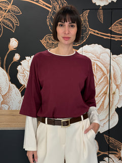 T-shirt doppia manica a contrasto di colore bordeaux - Vicolo