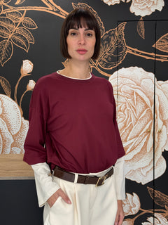 T-shirt doppia manica a contrasto di colore bordeaux - Vicolo