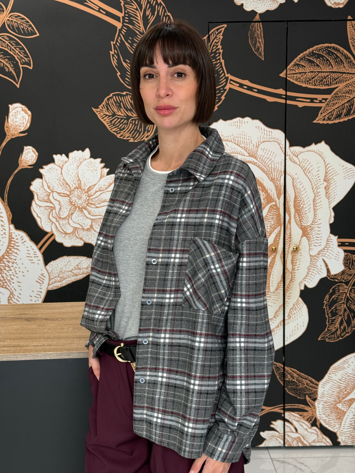 Camicia Check Grigio/Bordeaux/Panna - Philia Loft