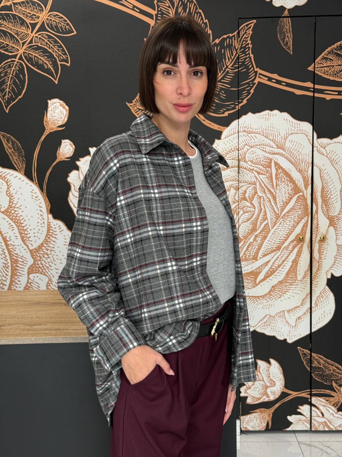 Camicia Check Grigio/Bordeaux/Panna - Philia Loft